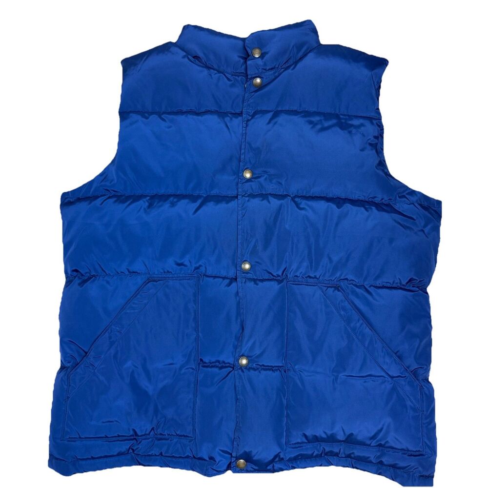 Lands End Snap Button Vest Down / Feather Filled Blue Pockets Men’s Size Large